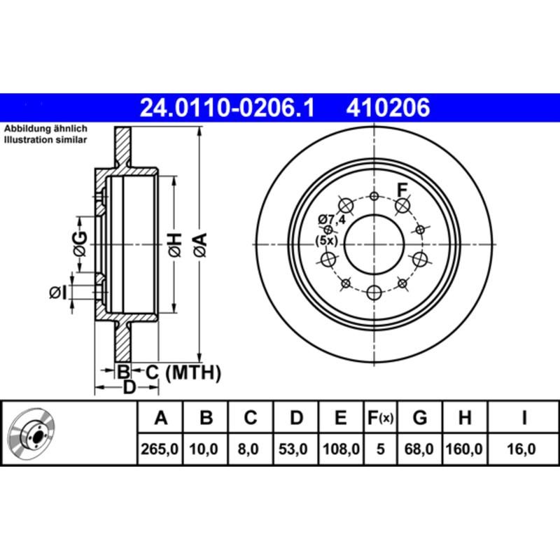 ATE 410206 ATE Original Rear Disc Brake Rotor 410206 for Volvo