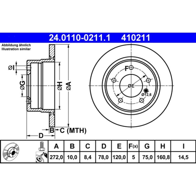 ATE 410211 ATE Original Rear Disc Brake Rotor 410211 for BMW