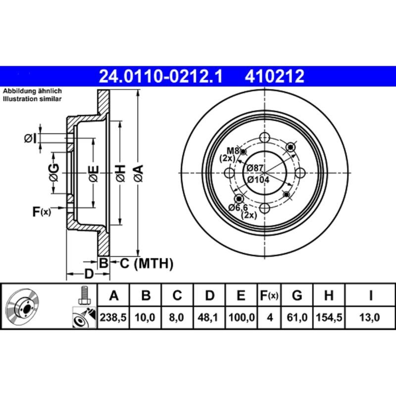 ATE 410212 ATE Original Rear Disc Brake Rotor 410212 for Acura, Honda