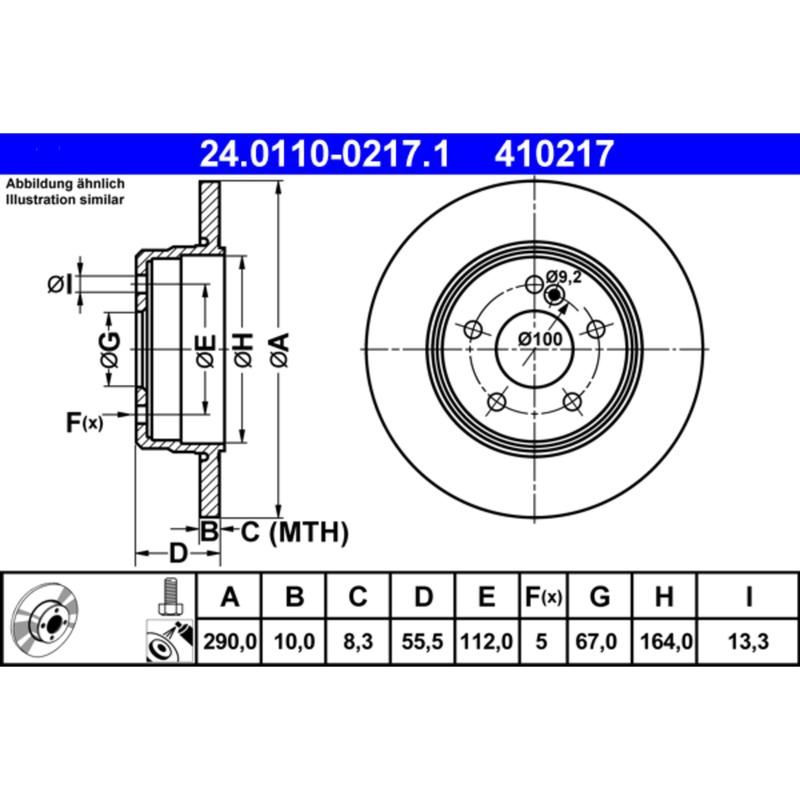 ATE 410217 ATE Original Rear Disc Brake Rotor 410217 for Mercedes Benz