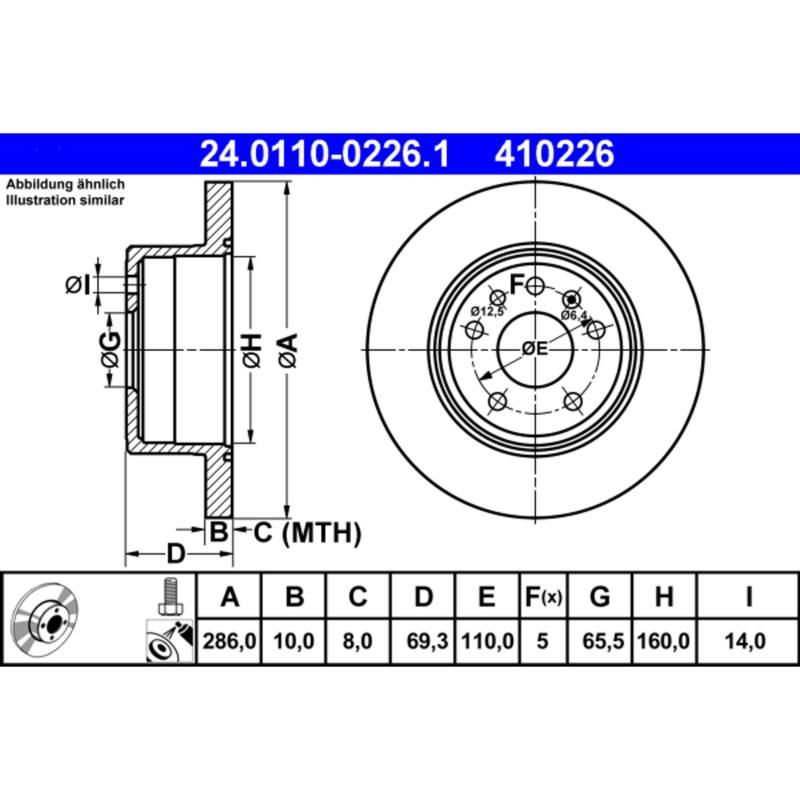 ATE 410226 ATE Original Rear Disc Brake Rotor 410226 for Saab