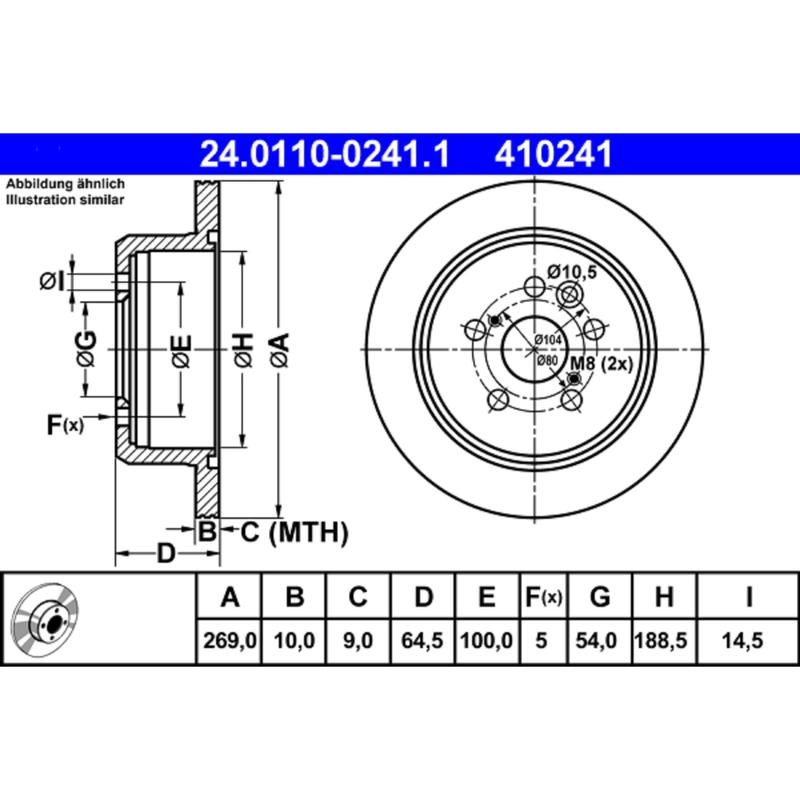 ATE 410241 ATE Original Rear Disc Brake Rotor 410241 for Lexus, Toyota