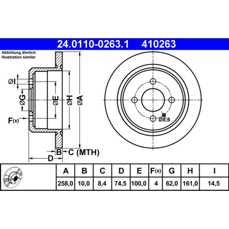 ATE 410263 ATE Original Rear Disc Brake Rotor 410263 for BMW