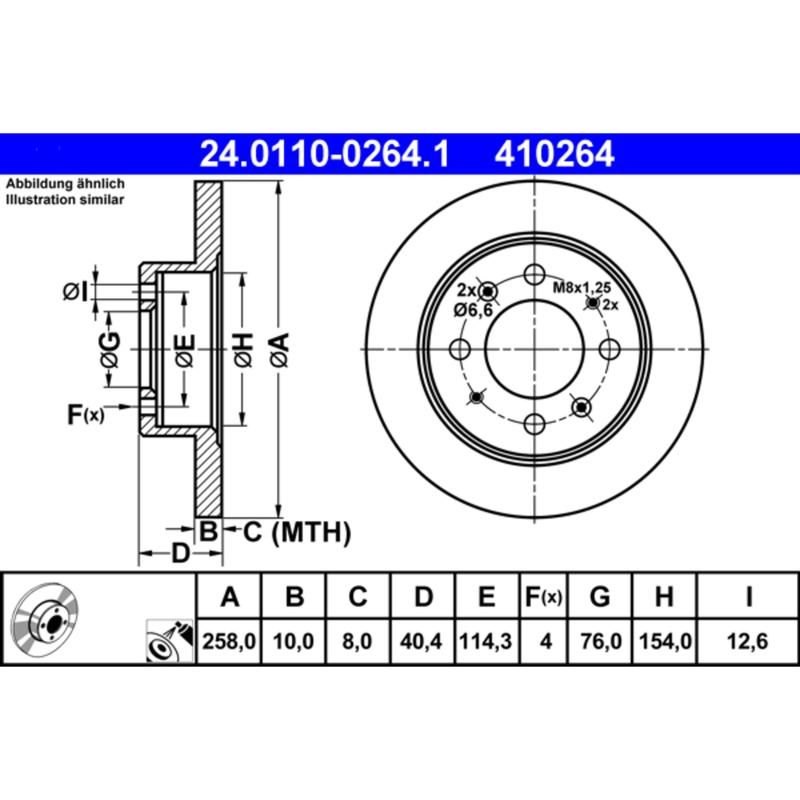ATE 410264 ATE Original Rear Disc Brake Rotor 410264 for Hyundai
