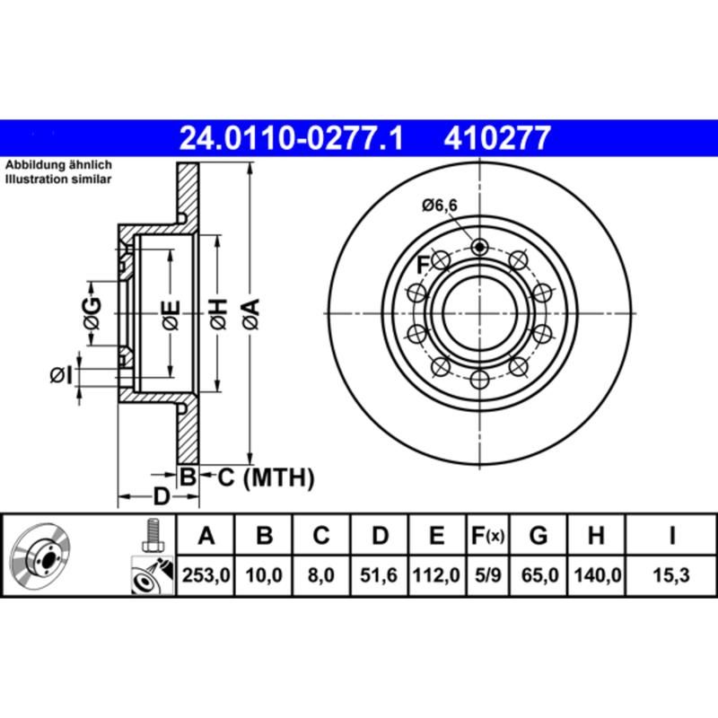 ATE 410277 ATE Original Rear Disc Brake Rotor 410277 for Audi, Volkswagen