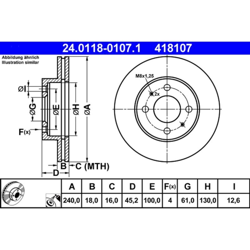 ATE 410282 ATE Original Rear Disc Brake Rotor 410282 for Daewoo