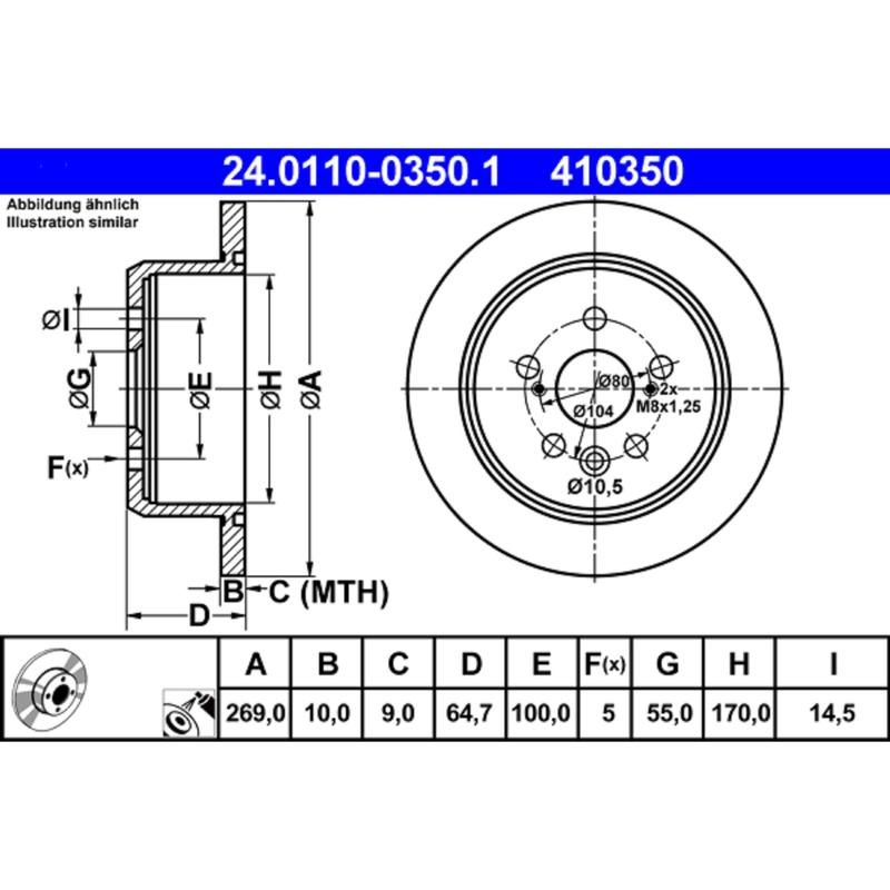 ATE 410350 ATE Original Rear Disc Brake Rotor 410350 for Toyota