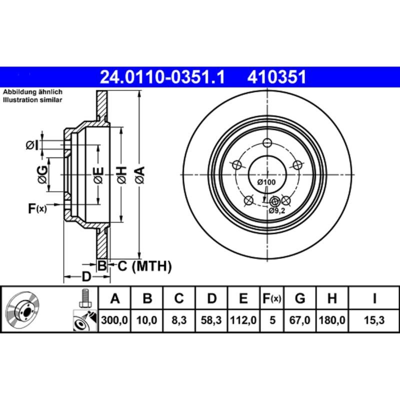 ATE 410351 ATE Original Rear Disc Brake Rotor 410351 for Mercedes Benz