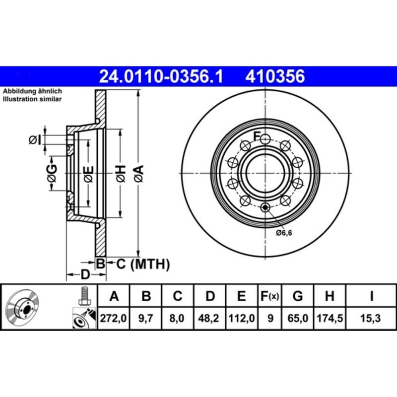 ATE 410356 ATE Original Rear Disc Brake Rotor 410356 for Audi, Volkswagen
