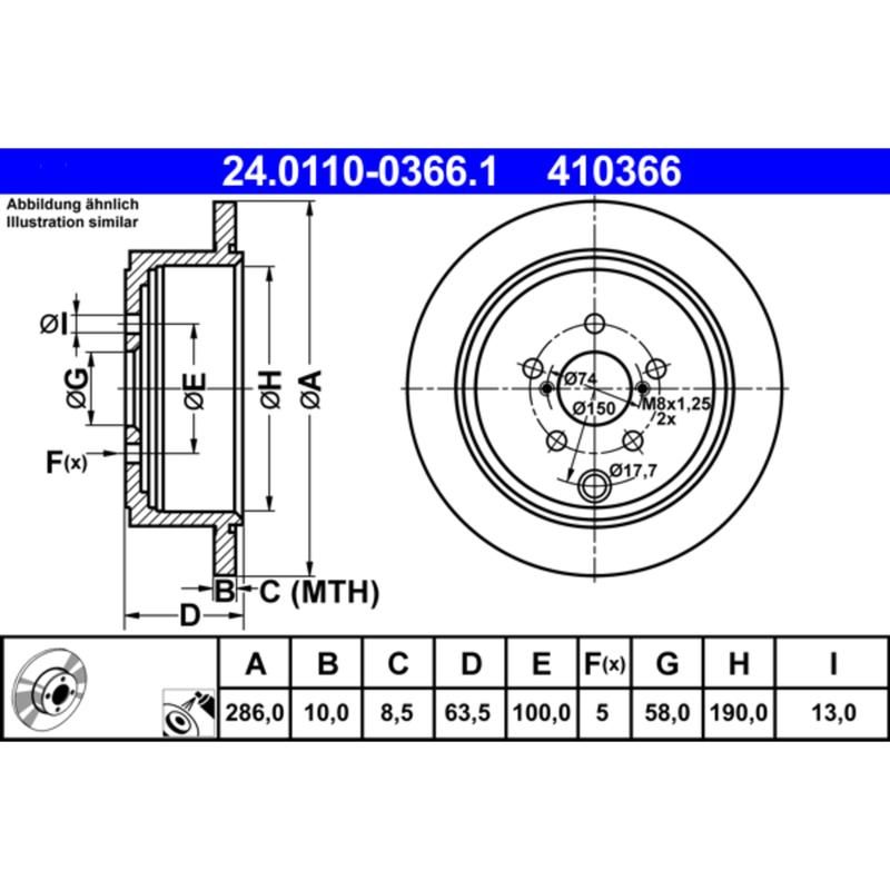 ATE 410366 ATE Original Rear Disc Brake Rotor 410366 for Subaru