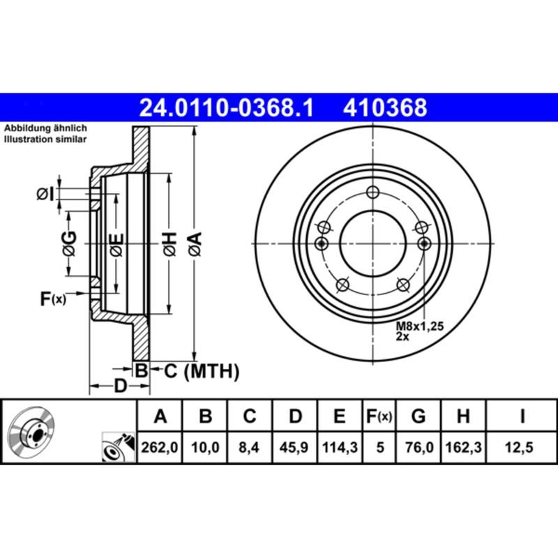 ATE 410368 ATE Original Rear Disc Brake Rotor 410368 for Hyundai, Kia
