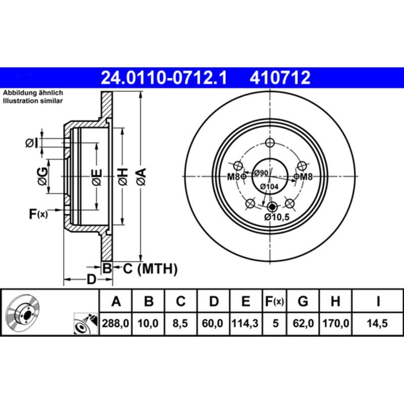 ATE 410712 ATE Original Rear Disc Brake Rotor 410712 for Lexus, Toyota