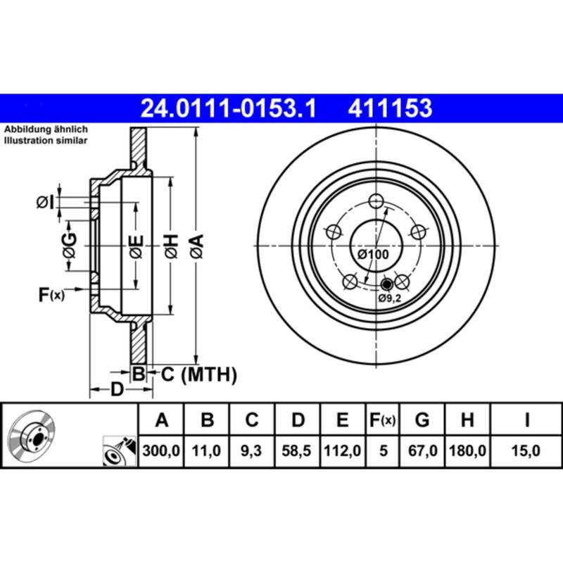 ATE 411153 ATE Original Rear Disc Brake Rotor 411153 for Mercedes Benz