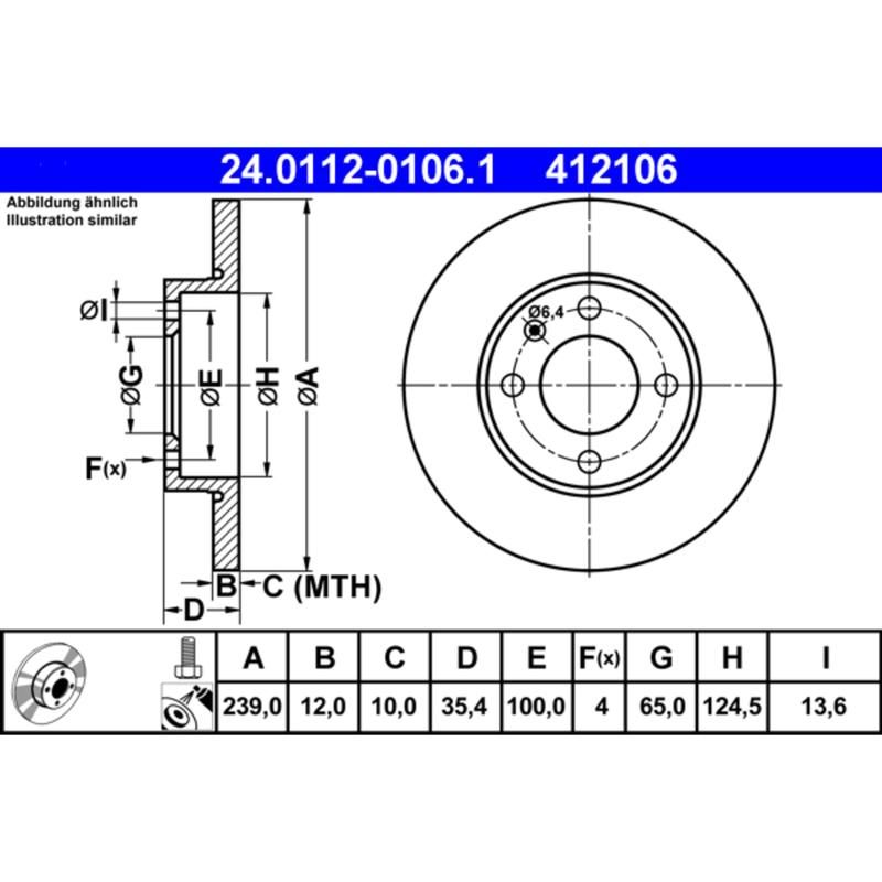 ATE 412106 ATE Original Front  Disc Brake Rotor 412106 for Audi, Volkswagen