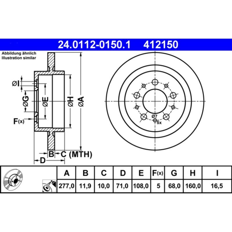 ATE 412150 ATE Original Rear Disc Brake Rotor 412150 for Volvo