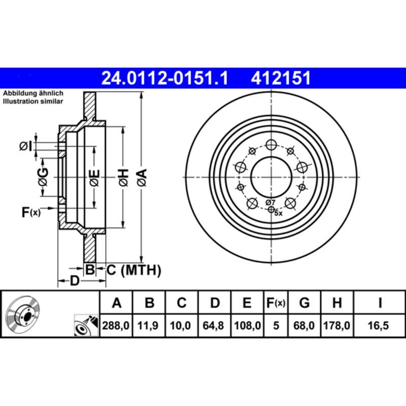 ATE 412151 ATE Original Rear Disc Brake Rotor 412151 for Volvo