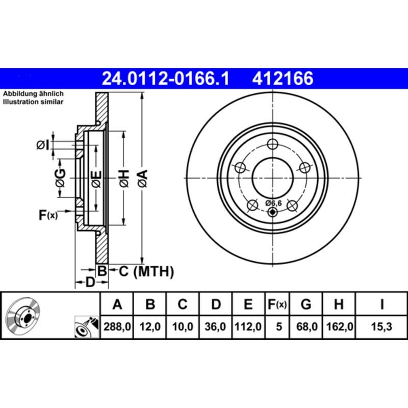 ATE 412166 ATE Original Rear Disc Brake Rotor 412166 for Audi