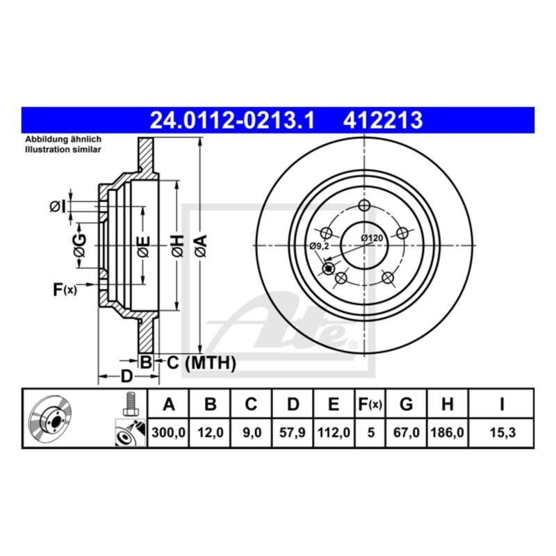ATE 412213 ATE Original Rear Disc Brake Rotor 412213 for Mercedes Benz