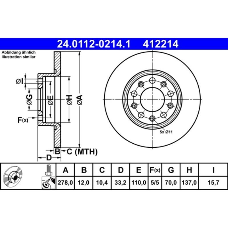 ATE 412214 ATE Original Rear Disc Brake Rotor 412214 for Chrysler, Jeep