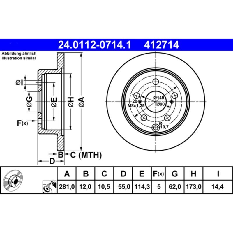 ATE 412714 ATE Original Rear Disc Brake Rotor 412714 for Lexus, Toyota