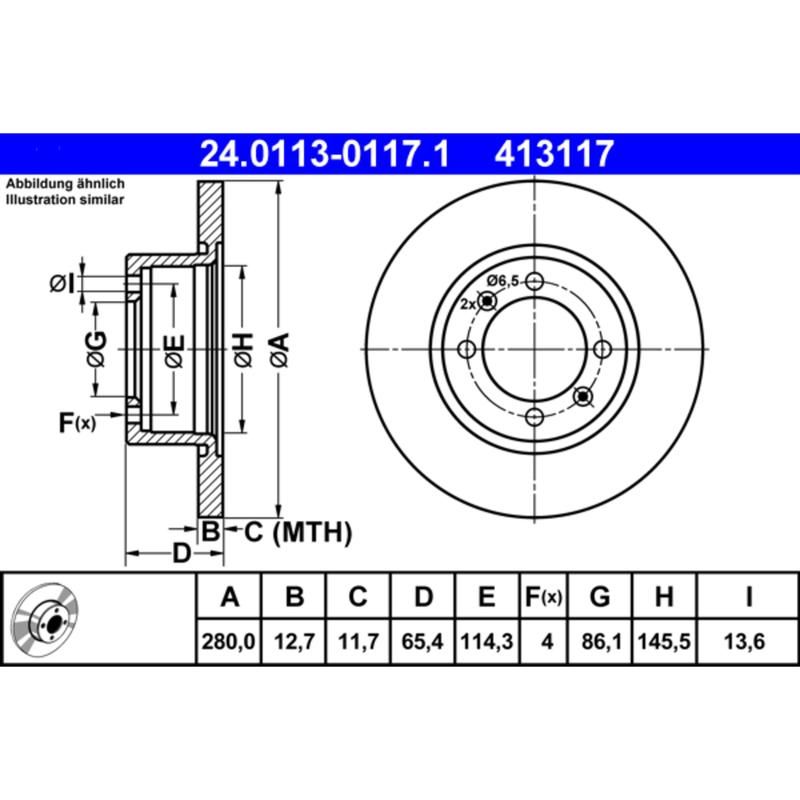 ATE 413117 ATE Original Front  Disc Brake Rotor 413117 for Saab