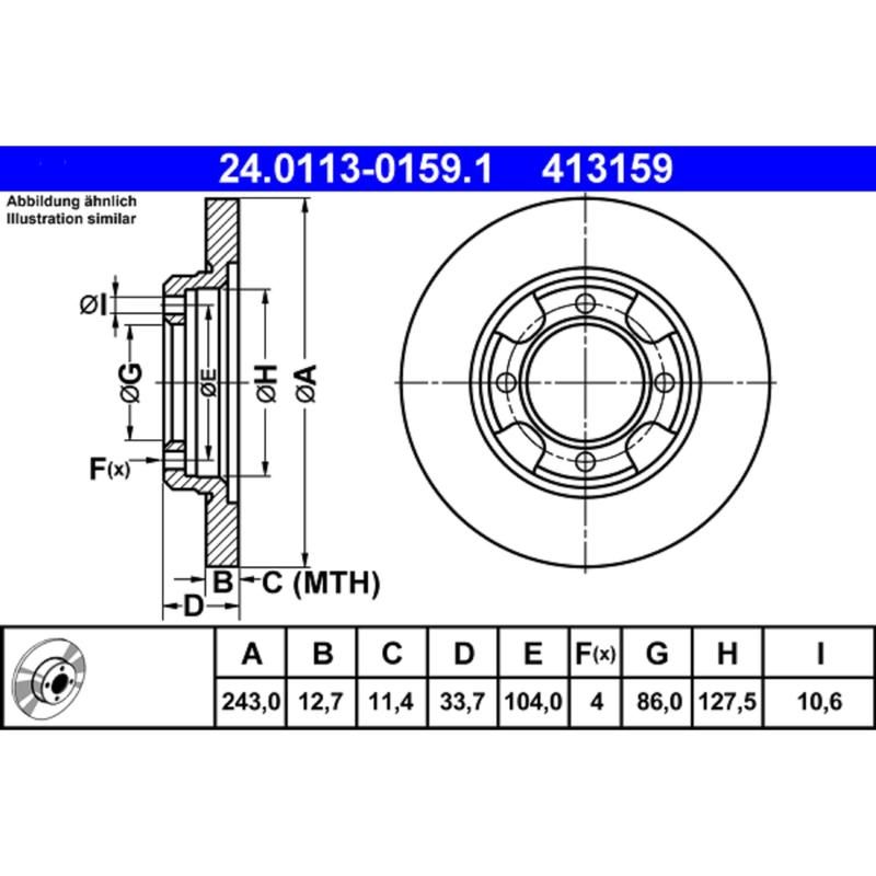 ATE 413159 ATE Original Front Disc Brake Rotor 413159 for Dodge, Mitsubishi, Plymouth