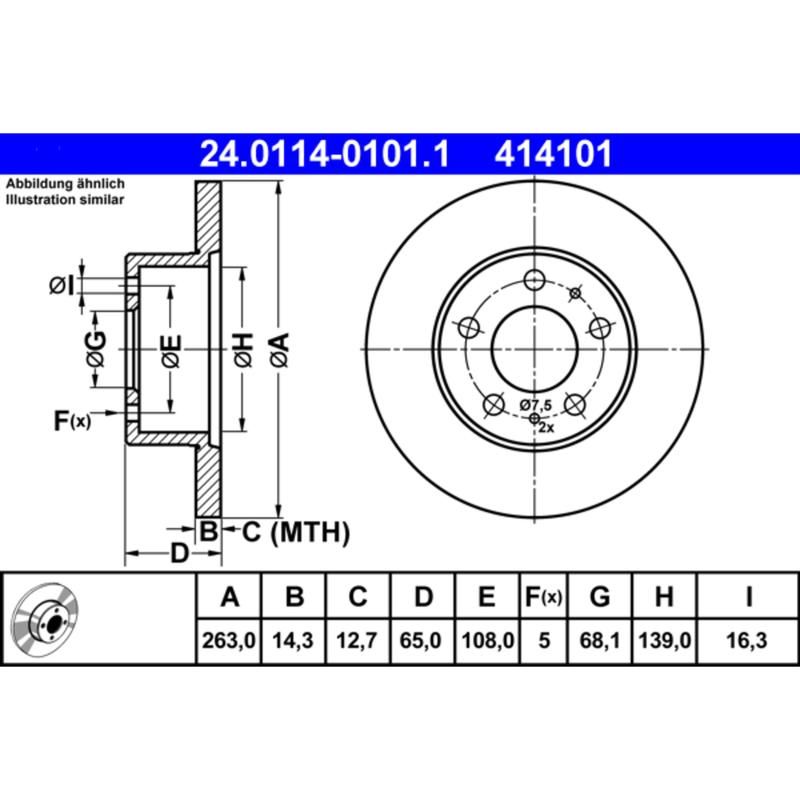 ATE 414101 ATE Original Front Disc Brake Rotor 414101 for Volvo