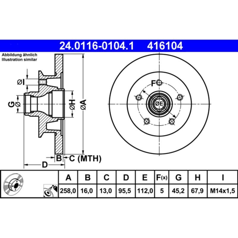 ATE 416104 ATE Original Front  Disc Brake Rotor 416104 for Volkswagen