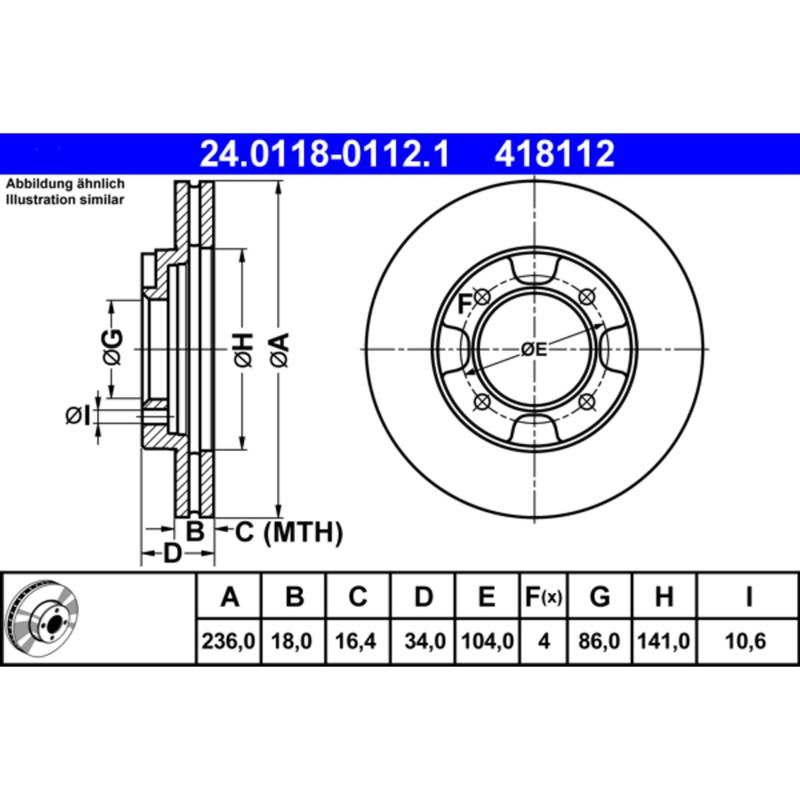 ATE 418112 ATE Original Front Disc Brake Rotor 418112 for Chrysler, Mitsubishi Vehicles