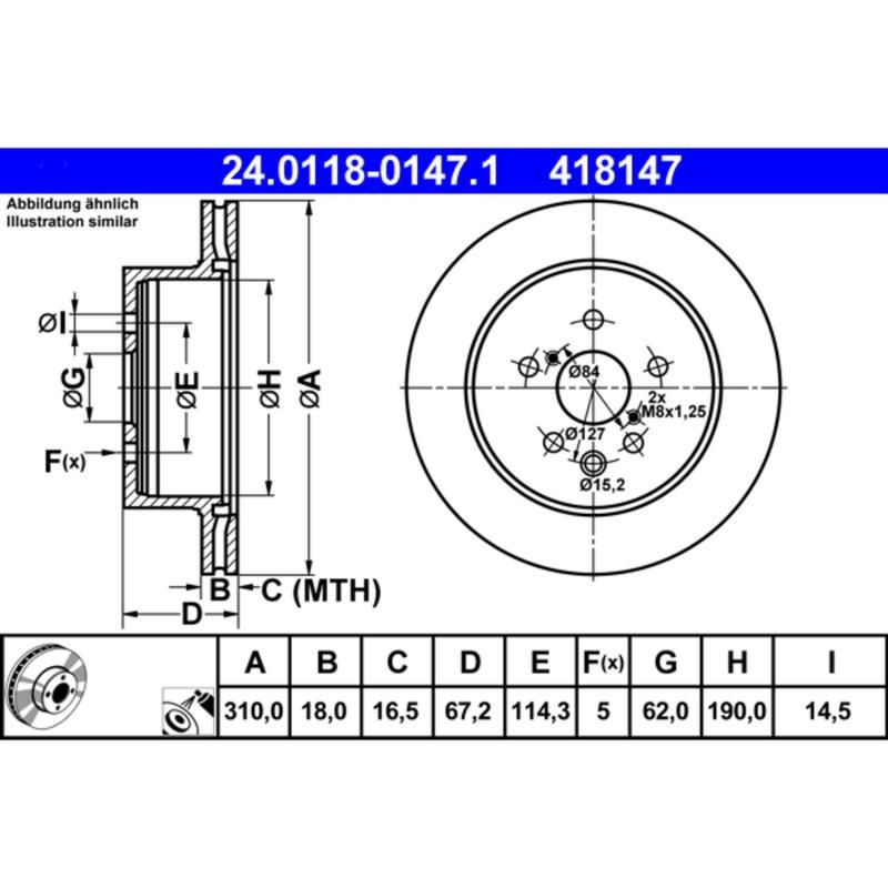 ATE 418147 ATE Original Rear Disc Brake Rotor 418147 for Lexus