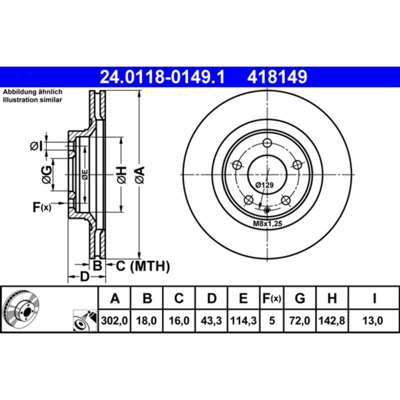 ATE 418149 ATE Original Rear Disc Brake Rotor 418149 for Mazda