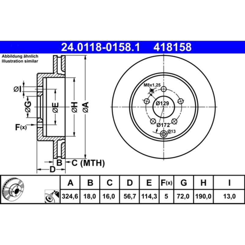ATE 418158 ATE Original Rear Disc Brake Rotor 418158 for Mazda