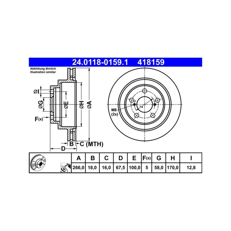 ATE 418159 ATE Original Rear Disc Brake Rotor 418159 for Subaru