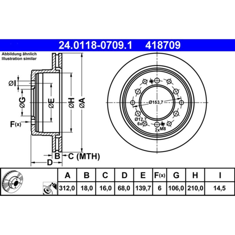 ATE 418709 ATE Original Rear Disc Brake Rotor 418709 for Lexus, Toyota