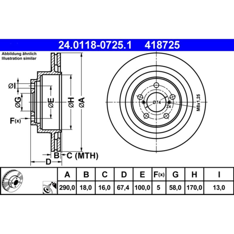 ATE 418725 ATE Original Rear Disc Brake Rotor 418725 for Subaru