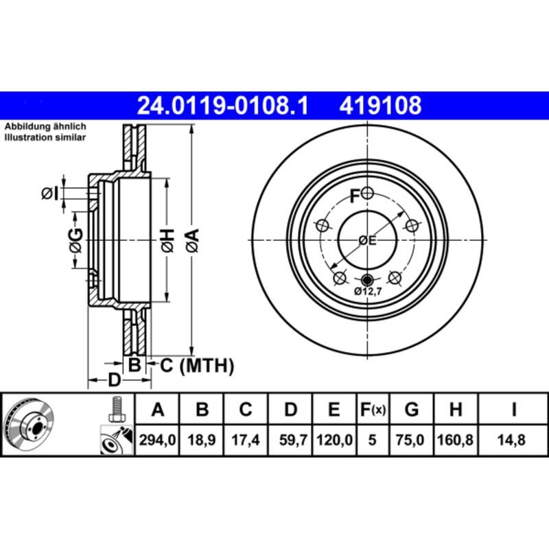 ATE 419108 ATE Original Rear Disc Brake Rotor 419108 for BMW