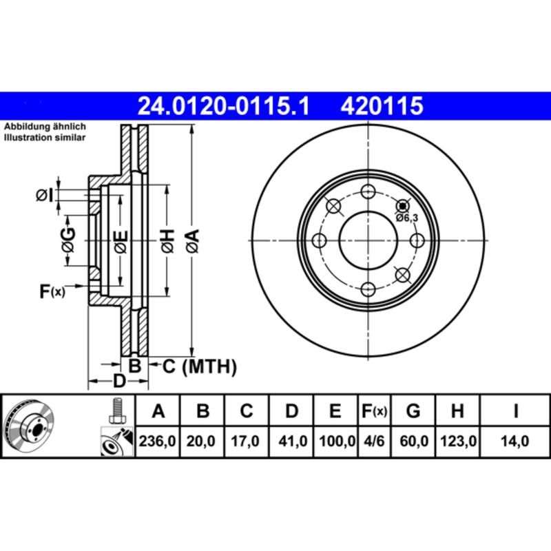 ATE 420115 ATE Original Front Disc Brake Rotor 420115 for Pontiac