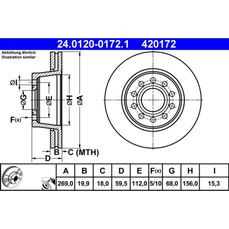 ATE 420172 ATE Original Rear Disc Brake Rotor 420172 for Audi