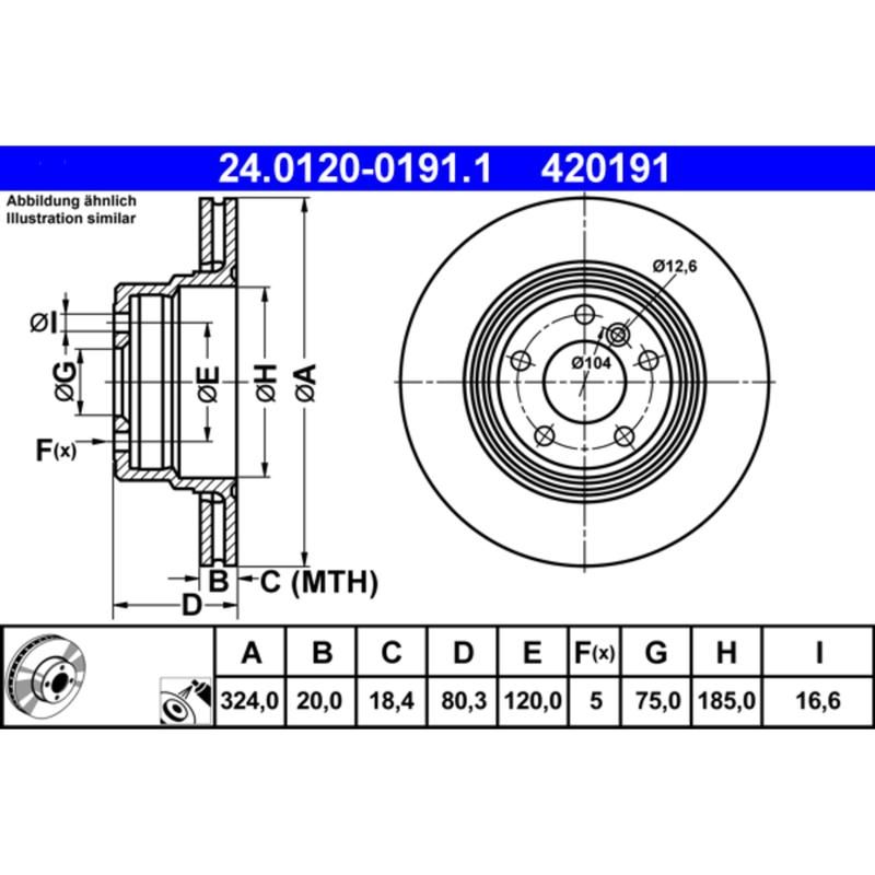 ATE 420191 ATE Original Rear Disc Brake Rotor 420191 for BMW