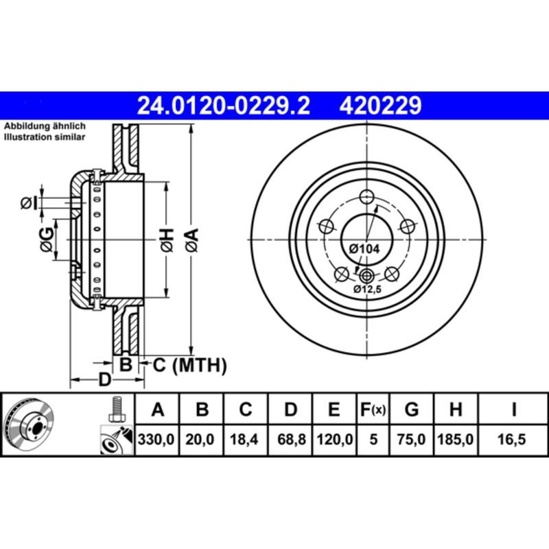 ATE 420229 ATE Original Rear Disc Brake Rotor 420229 for BMW