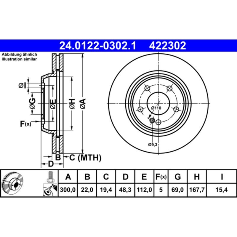 ATE 422302 ATE Original Rear Disc Brake Rotor 422302 for Mercedes Benz