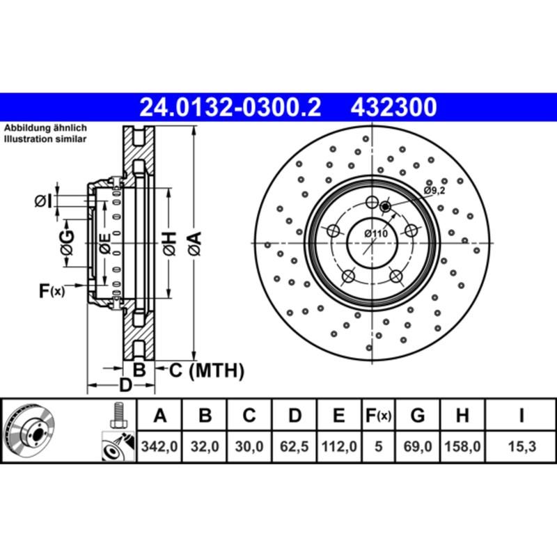 ATE 432300 ATE Original Front Disc Brake Rotor 432300 for Mercedes Benz