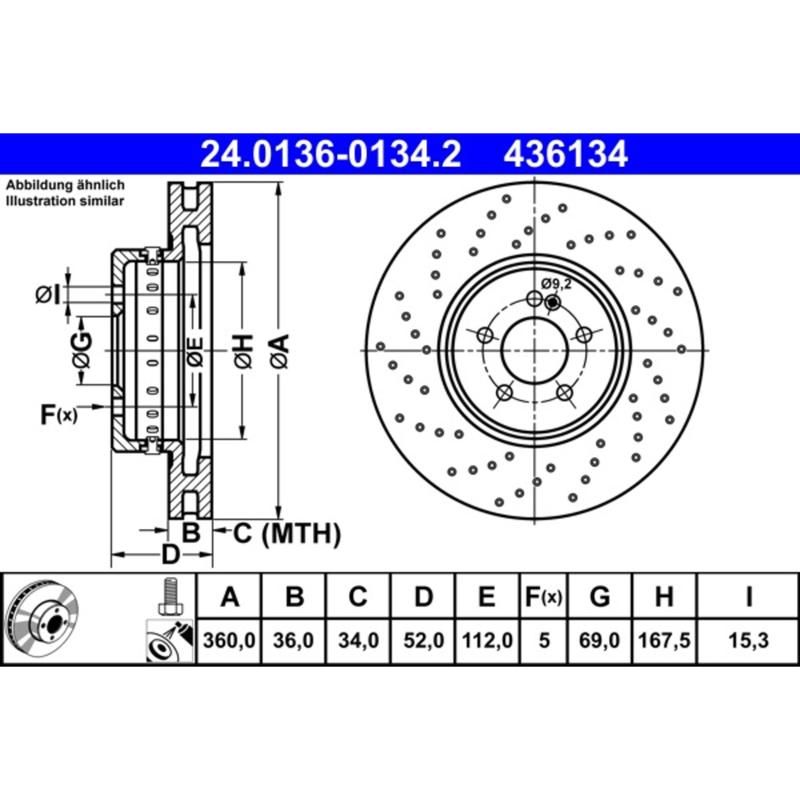 ATE 436134 ATE Original Front Disc Brake Rotor 436134 for Mercedes Benz