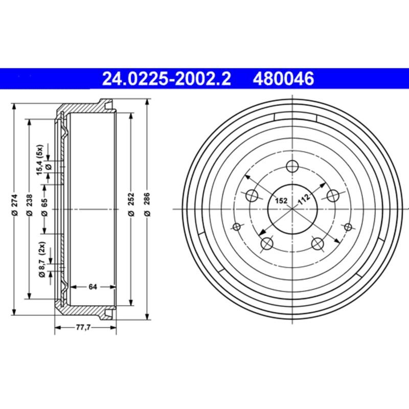 ATE 480046 ATE Original Rear Drum Brake 480046 for Volkswagen