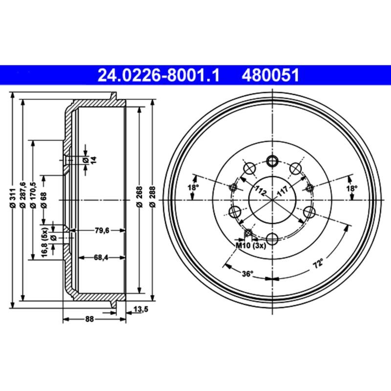 ATE 480051 ATE Original Rear Drum Brake 480051 for Volkswagen