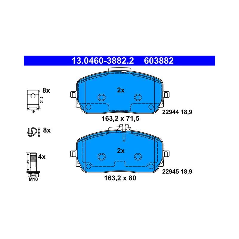 ATE 603882 ATE Original Semi-Metallic Front Disc Brake Pad Set 603882 for Mercedes-Benz