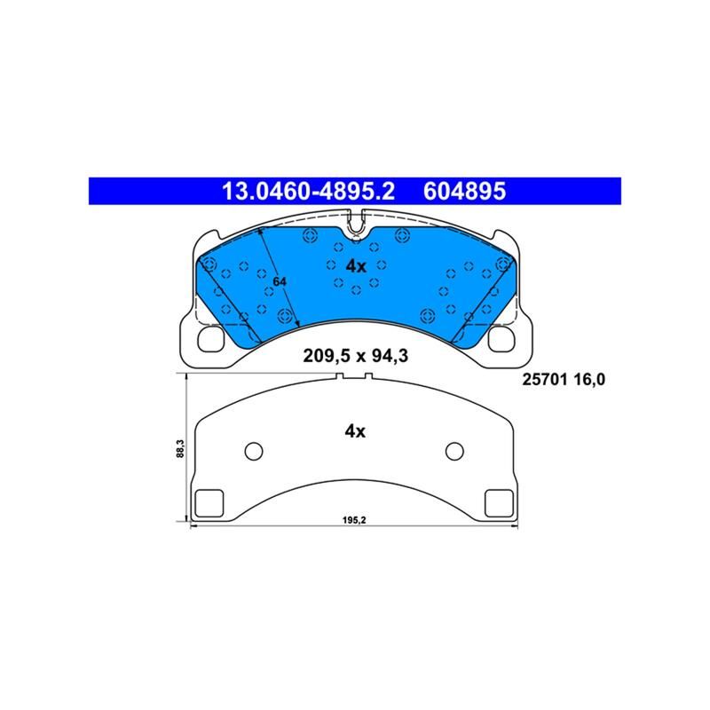 ATE 604895 ATE Original Semi-Metallic Front Disc Brake Pad Set 604895 for Porsche
