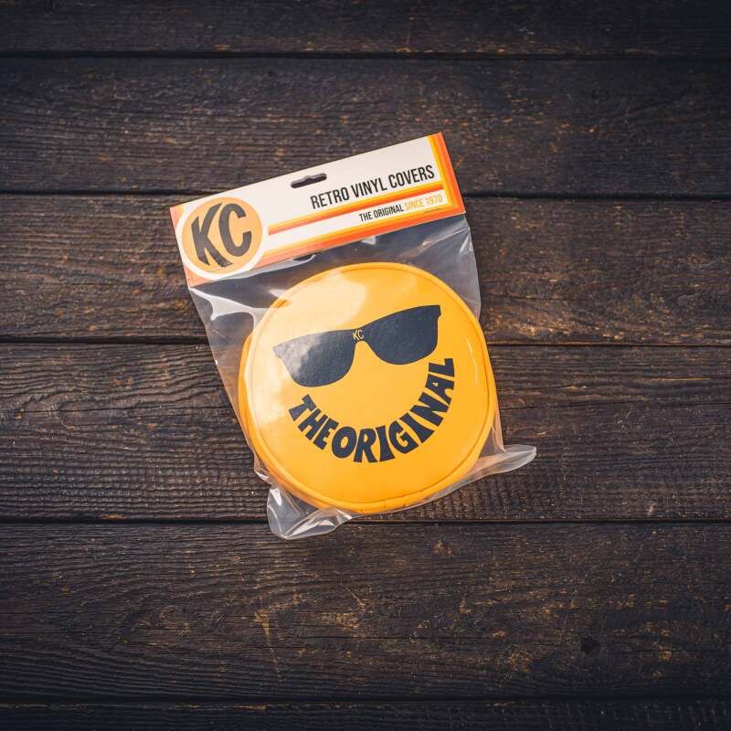 KC HiLiTES 5205 Retro 6in Round Yellow Vinyl Light Cover w/ Black KC Sunglasses Logo