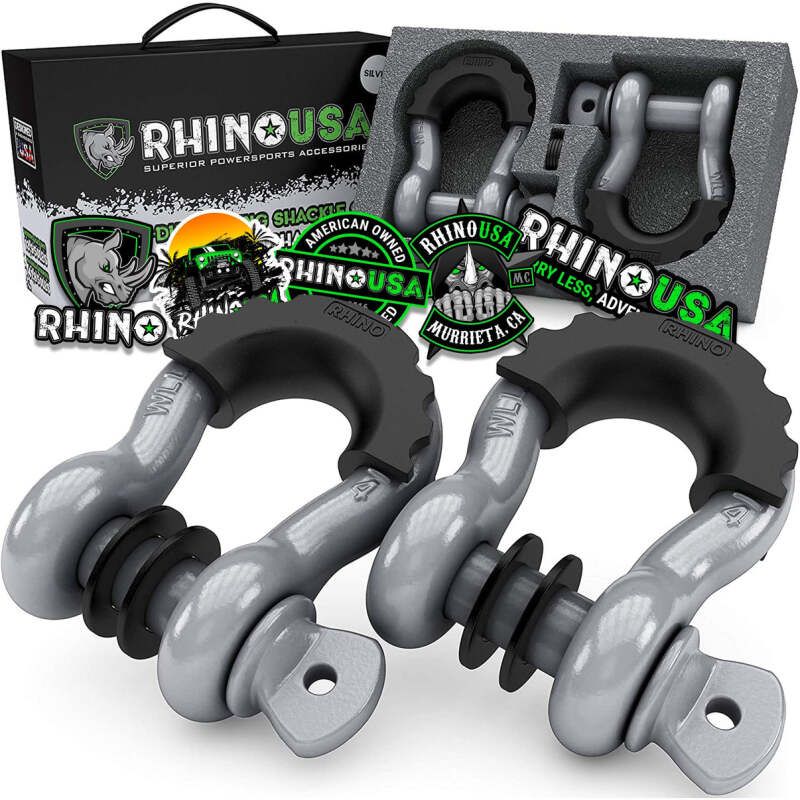 Rhino USA RNO-GRY-SHACKLES 3/4In D-Ring Shackle Set (2-Pack)(Gray)