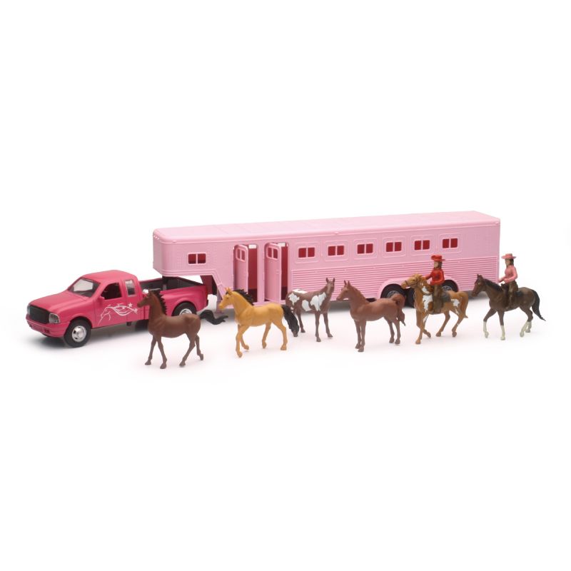 New Ray Toys SS-15395 Pink Pickup Fifth Wheel Horse Trailer Set/ Scale - 1:32